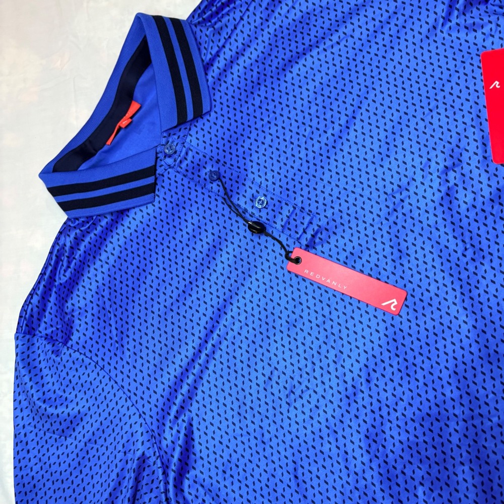 Redvanly Pascal Polo Mens XL Marine Blue Geometric Print Golf Shirt R2503 NWT